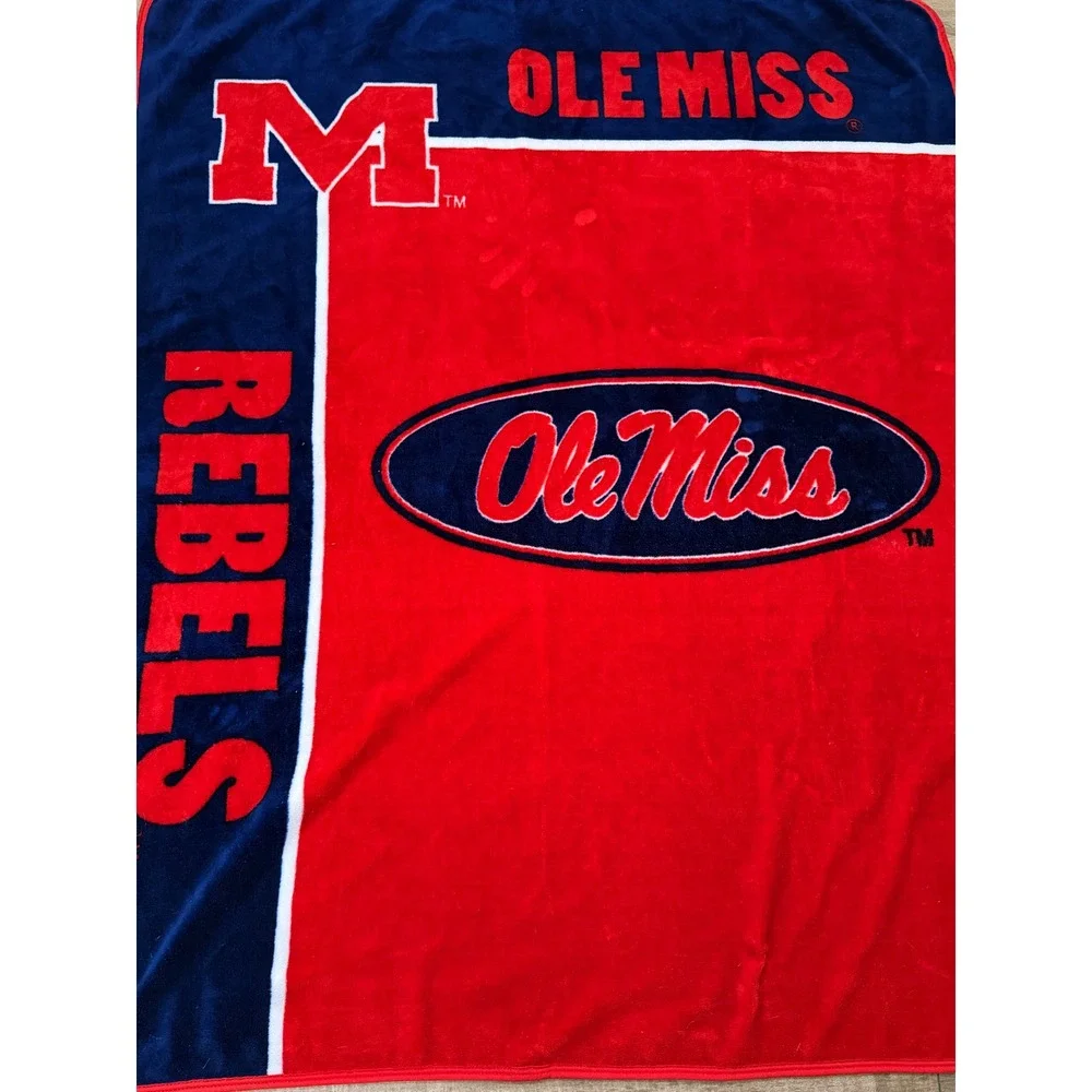 Ole Miss Rebels Plush Fleece Throw Blanket Red Navy Blue NCAA College Football